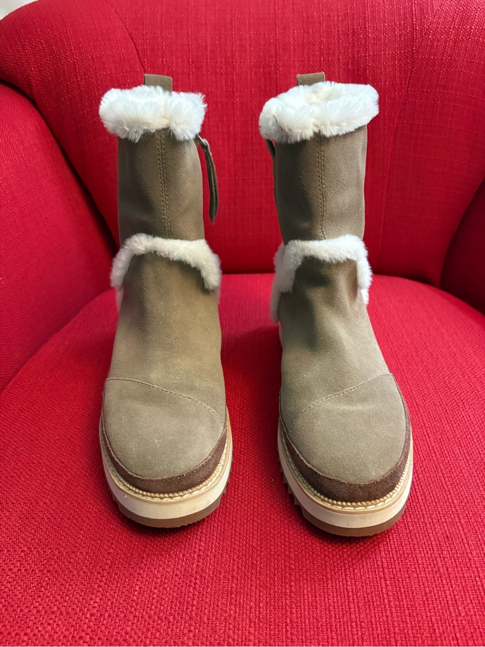 Toms Taupe Suede Faux-Fur Trim Boots